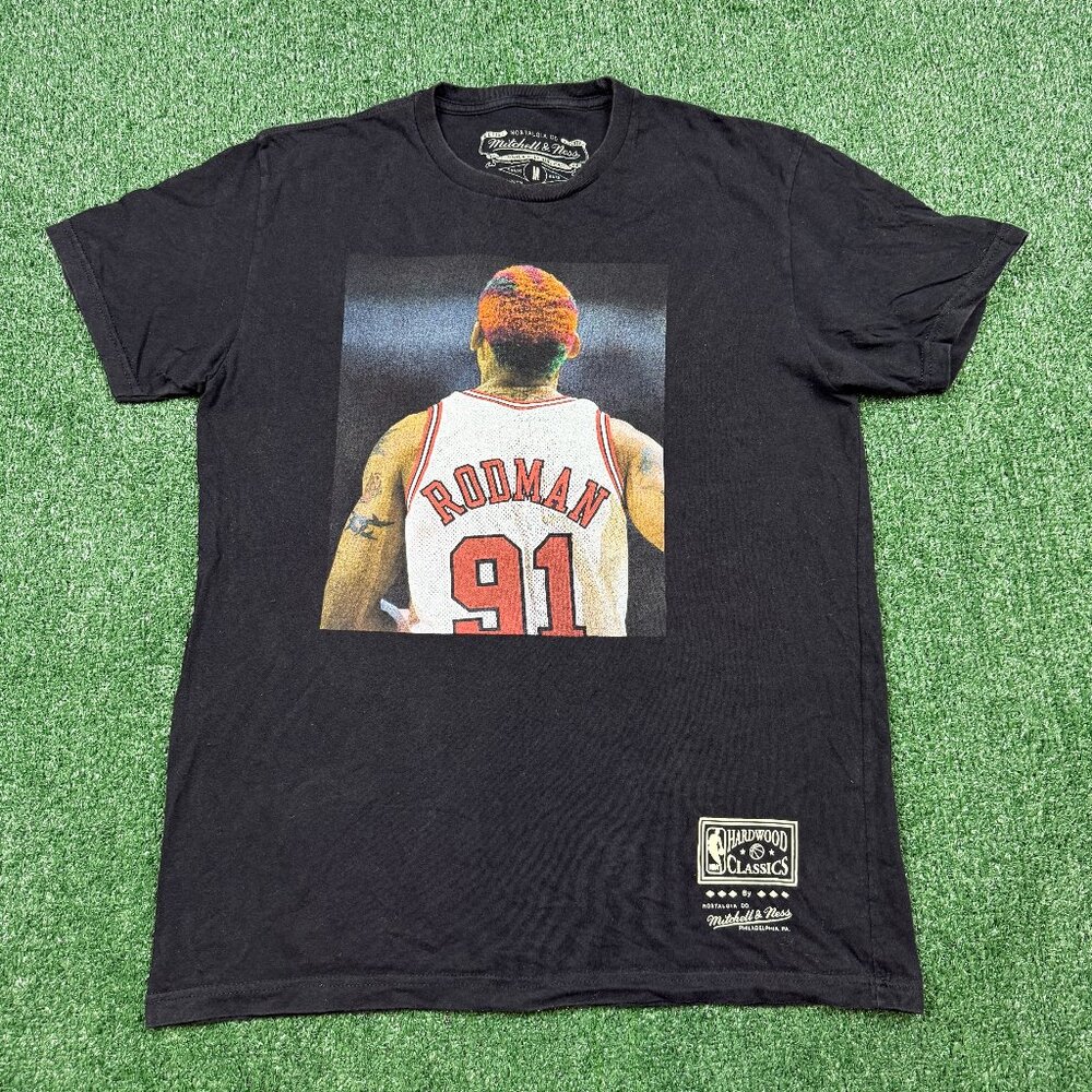 Mitchell Ness Dennis Rodman Graphic T Shirt Men's Size M Black Basketball Bulls
